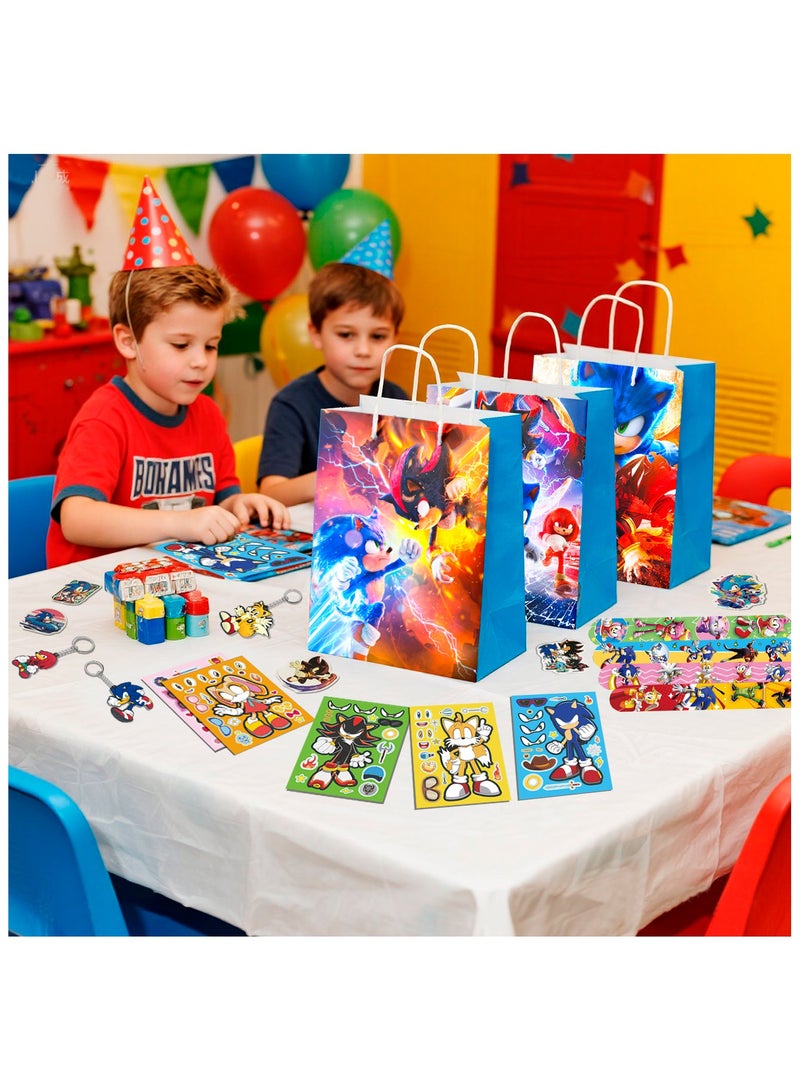 ILovhaprty Sonic Party Favors for 12 Guests, 110 Pcs Sonic Birthday Party Favors Set - Sonic Gift Bags Key Chains Stickers Slap Bands Seals etc Sonic Party Supplies for Sonic Birthday Decorations - Image 5