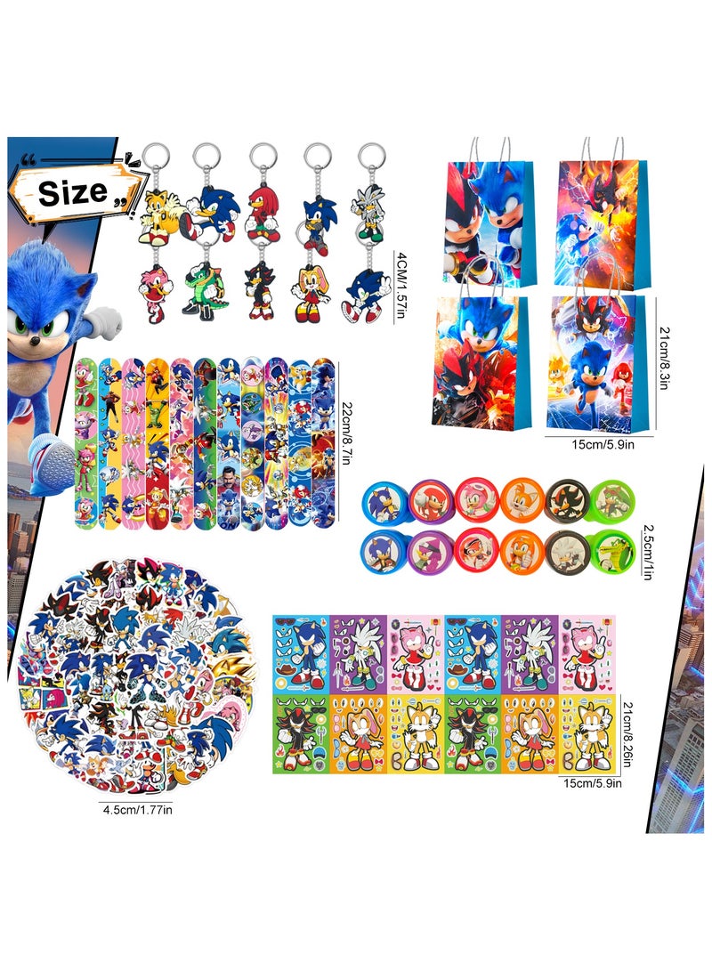 ILovhaprty Sonic Party Favors for 12 Guests, 110 Pcs Sonic Birthday Party Favors Set - Sonic Gift Bags Key Chains Stickers Slap Bands Seals etc Sonic Party Supplies for Sonic Birthday Decorations - Image 3