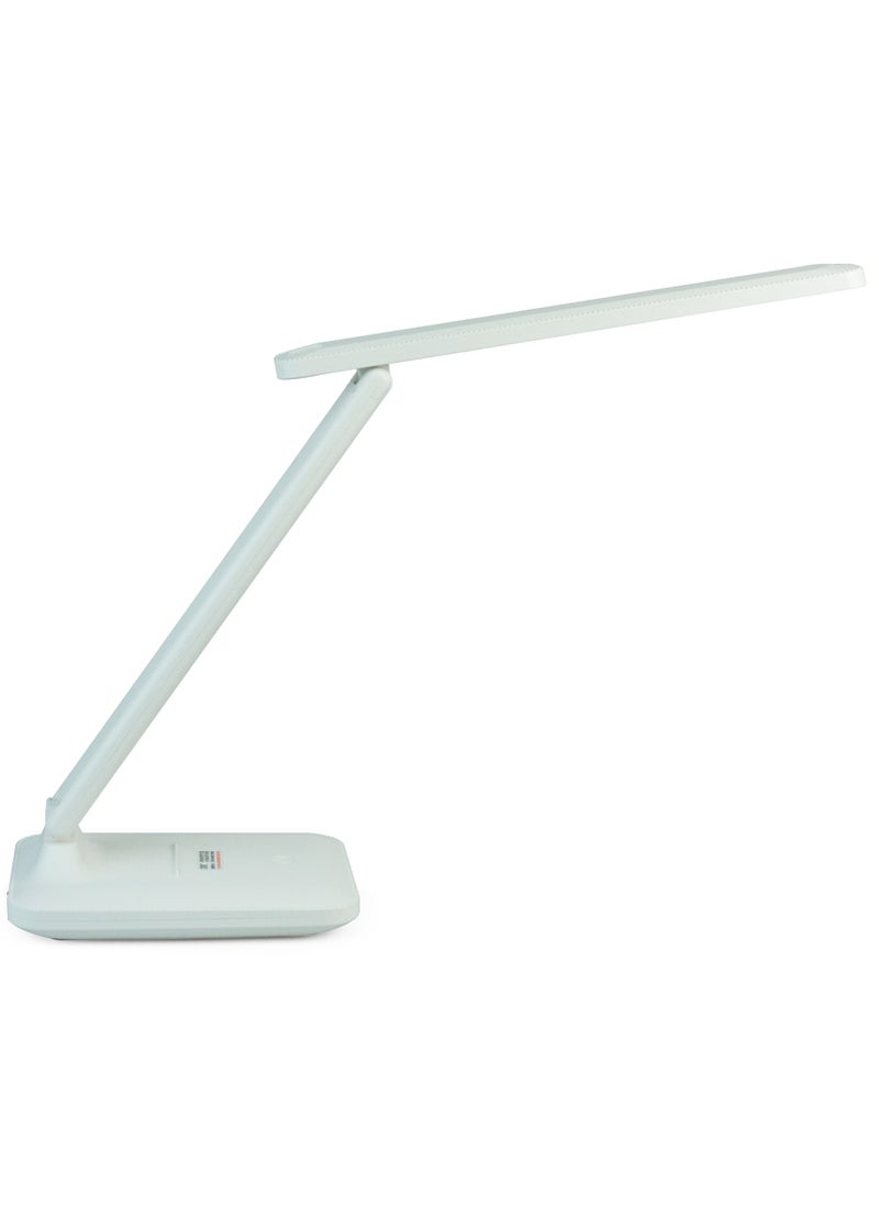 Generic Eye-Caring Rechargeable LED Desk Lamp – 3-Level Adjustable Brightness & Color, Foldable Design with Phone Holder, Flicker-Free & Low Blue Light for Home/Office (White) 