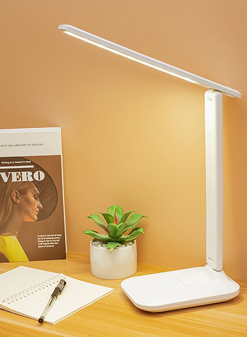 Eye-Caring Rechargeable LED Desk Lamp – 3-Level Adjustable Brightness & Color, Foldable Design with Phone Holder, Flicker-Free & Low Blue Light for Home/Office (White)  - Image 1