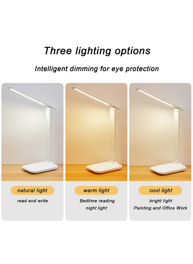 Eye-Caring Rechargeable LED Desk Lamp – 3-Level Adjustable Brightness & Color, Foldable Design with Phone Holder, Flicker-Free & Low Blue Light for Home/Office (White)  - Image 5
