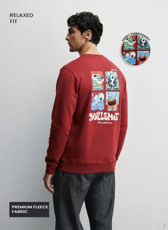 The Indian Garage Co Men Relaxed Fit Embroidered Crew Neck Full Sleeves Sweatshirt