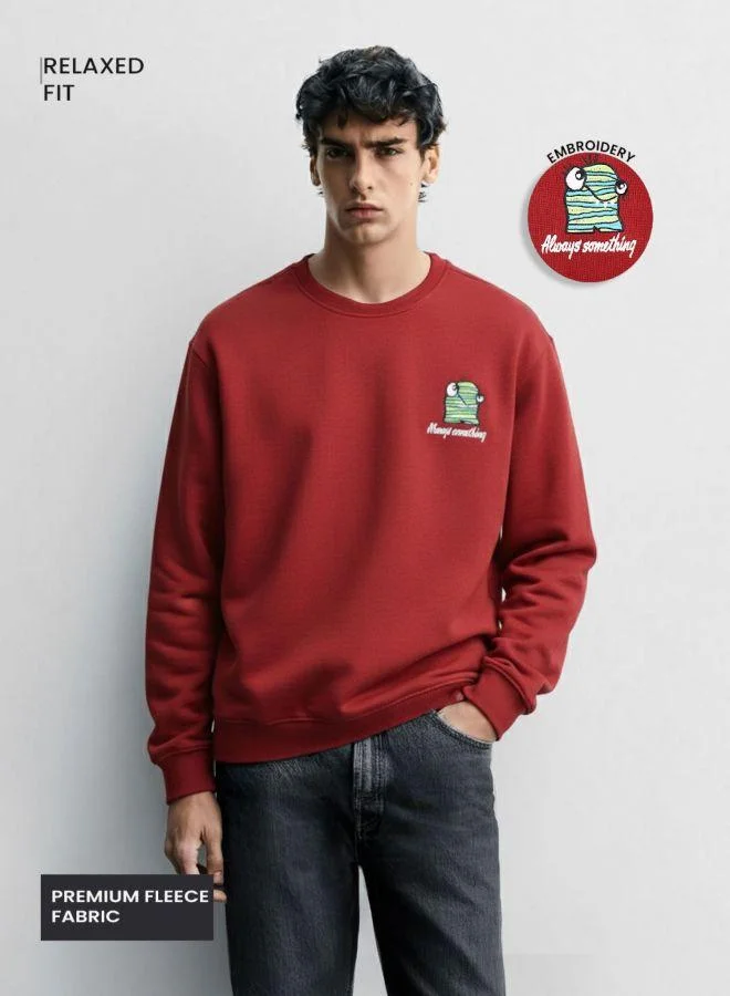 The Indian Garage Co Men Relaxed Fit Embroidered Crew Neck Full Sleeves Sweatshirt