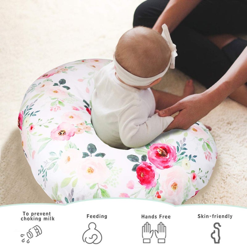 TANOFAR Floral Nursing Pillow Cover, Breastfeeding Pillow Slipcover for Baby Boys & Girls, Nursing Pillow Case for Newborn, Soft Fabric Fits Snug On Infant, Washable & Breathable, Watercolor Flower - Image 3