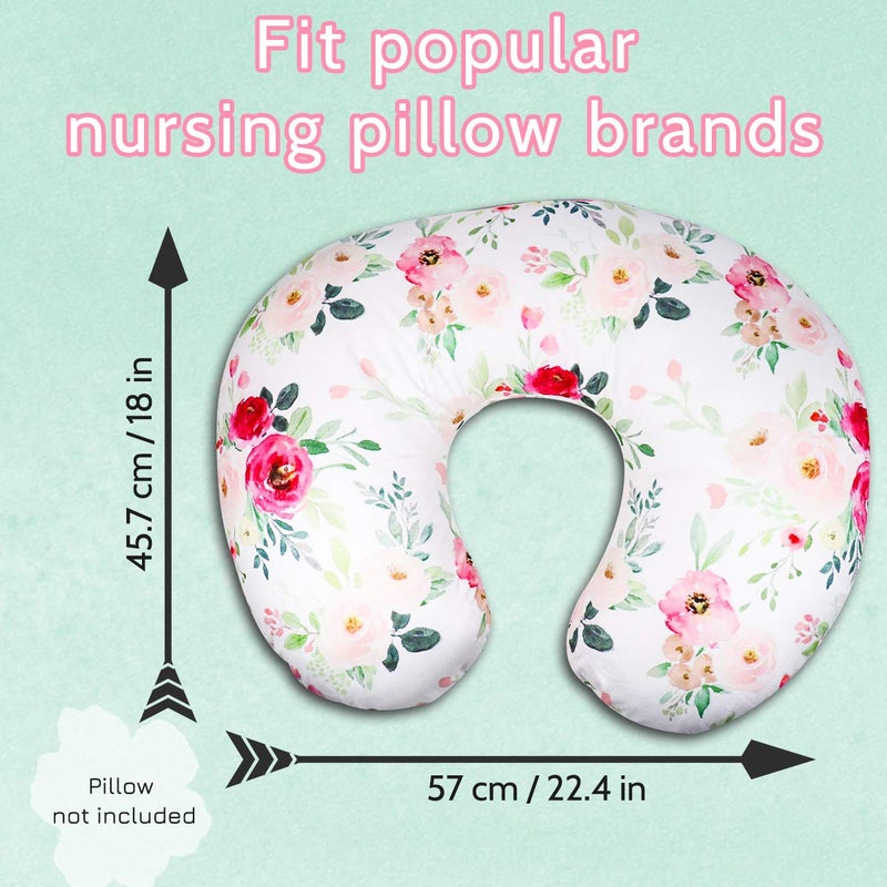 TANOFAR Floral Nursing Pillow Cover, Breastfeeding Pillow Slipcover for Baby Boys & Girls, Nursing Pillow Case for Newborn, Soft Fabric Fits Snug On Infant, Washable & Breathable, Watercolor Flower - Image 4