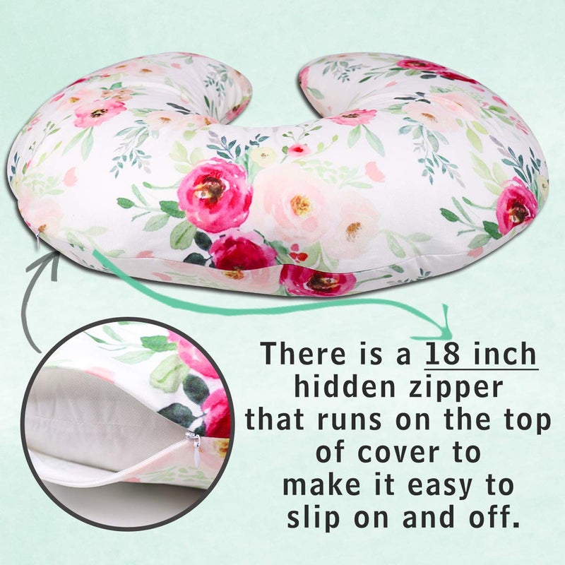 TANOFAR Floral Nursing Pillow Cover, Breastfeeding Pillow Slipcover for Baby Boys & Girls, Nursing Pillow Case for Newborn, Soft Fabric Fits Snug On Infant, Washable & Breathable, Watercolor Flower - Image 5