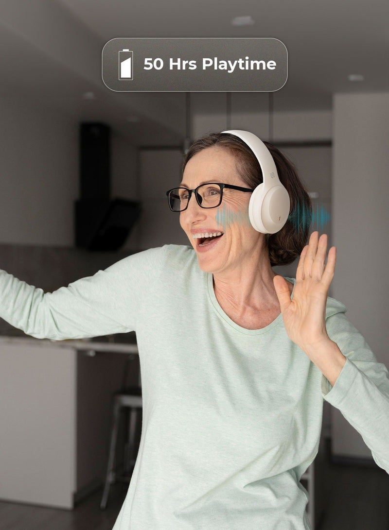 porodo Primo Wireless Headphone with ENC & Low-Latency / Voice Assistant / Transmission Distance: ≥15M / Recharge Time: 1.5H / Gaming Mode / Powerful Bass / Crisp Treble - Beige - Image 2