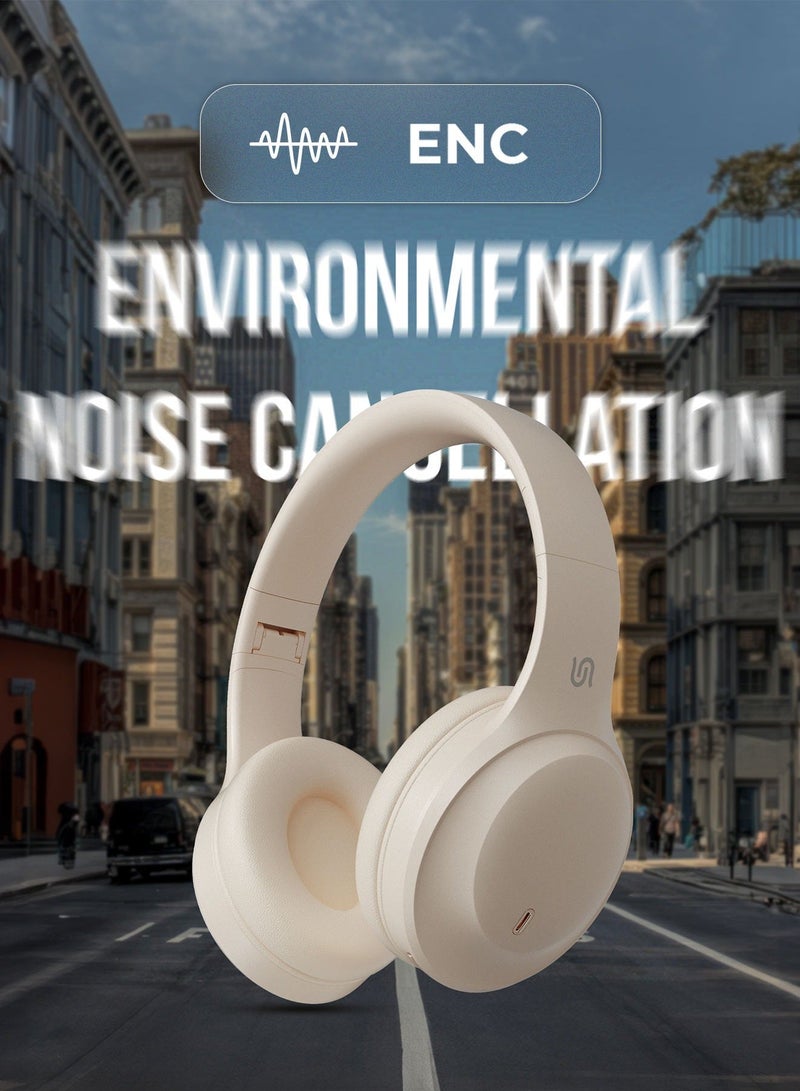 porodo Primo Wireless Headphone with ENC & Low-Latency / Voice Assistant / Transmission Distance: ≥15M / Recharge Time: 1.5H / Gaming Mode / Powerful Bass / Crisp Treble - Beige - Image 5