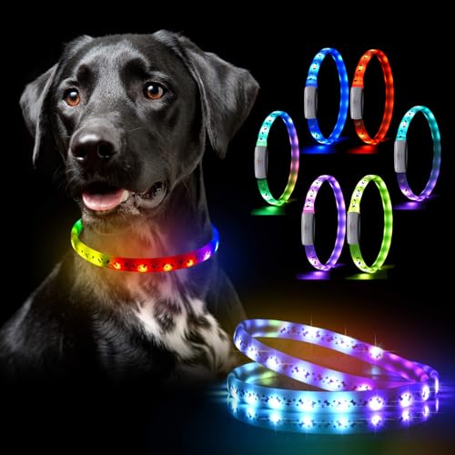 GS GLOWSEEN LED Dog Collar - Color Changeable Light Up Dog Collars USB Rechargeable,15 Light Effects Glow in The Dark Collar Weatherproof Fits for Small Medium Large Dog,Keep Your Pets Seen Safety High Visibility - Image 1