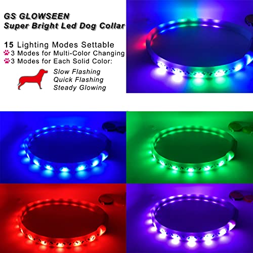 GS GLOWSEEN LED Dog Collar - Color Changeable Light Up Dog Collars USB Rechargeable,15 Light Effects Glow in The Dark Collar Weatherproof Fits for Small Medium Large Dog,Keep Your Pets Seen Safety High Visibility - Image 2