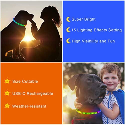GS GLOWSEEN LED Dog Collar - Color Changeable Light Up Dog Collars USB Rechargeable,15 Light Effects Glow in The Dark Collar Weatherproof Fits for Small Medium Large Dog,Keep Your Pets Seen Safety High Visibility - Image 4