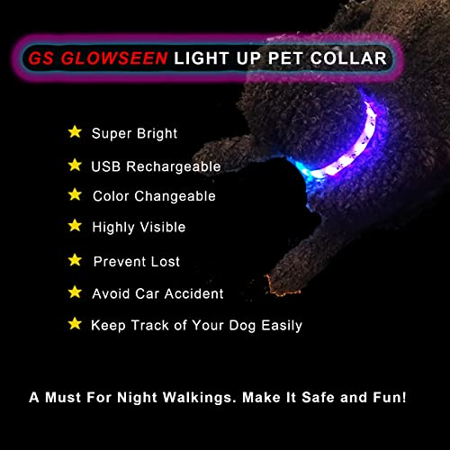 GS GLOWSEEN LED Dog Collar - Color Changeable Light Up Dog Collars USB Rechargeable,15 Light Effects Glow in The Dark Collar Weatherproof Fits for Small Medium Large Dog,Keep Your Pets Seen Safety High Visibility - Image 3