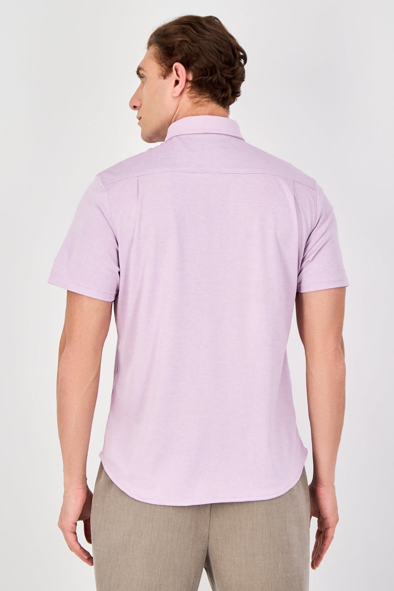 Report Collection Men Modern Fit Heather Short Sleeve Casual Shirt, Lavender - Image 2