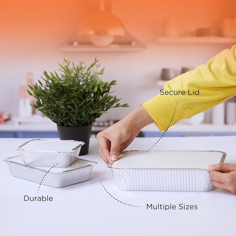 هوت باك عبوة استخدام واحدة من Hotpack؛ حاويات تخزين الطعام من الألمنيوم سعات 1850 مل + 890 مل + 420 مل، عدد 30 قطعة - Image 4