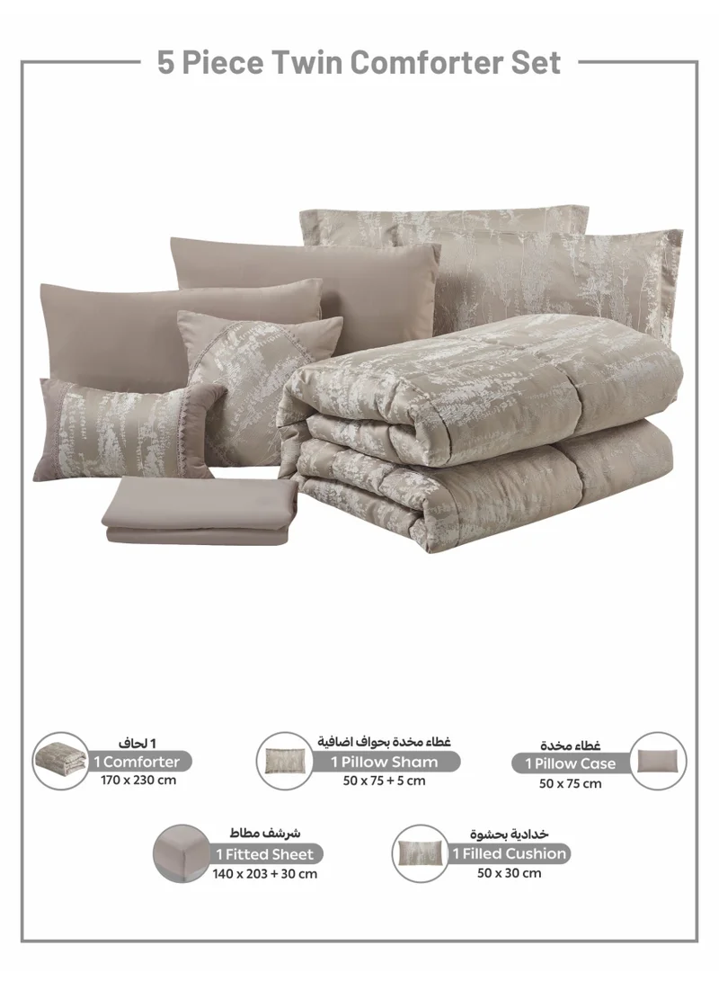 Donetella Luxury 5-Piece Comforter Set – twin size Size, Poly Jacquard Fabric, Soft 350 GSM Fill – Includes Comforter, Fitted Sheet, Pillowcases, Pillow Shams &amp; Decorative Filled Cushions