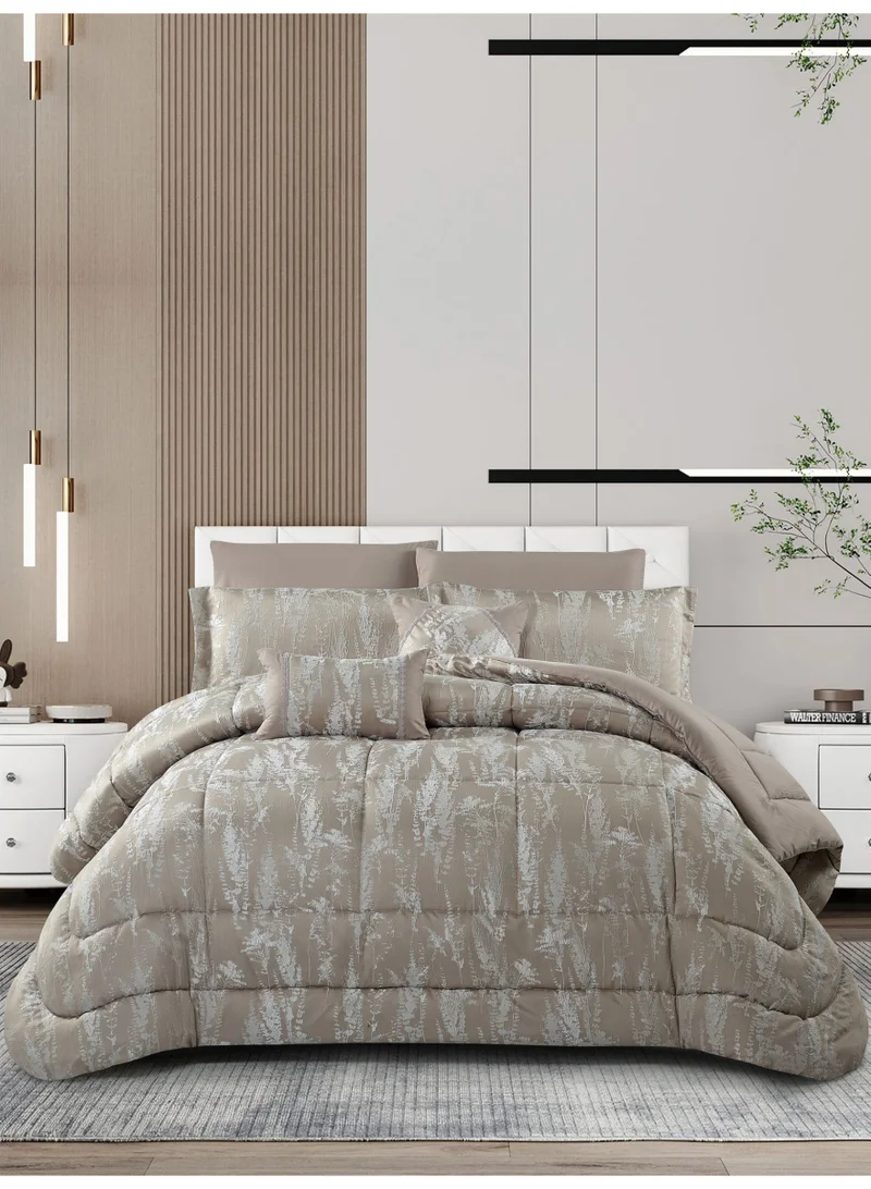 دوناتيلا طقم مفرش فاخر 5 قطع مقاس مفرد ونص  170×230 سم جاكار فاخر  بحشوة 350 جم - يشمل لحاف، شرشف مطاط، أغطية مخدات وخداديّات