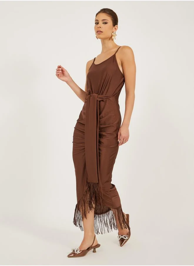 ستايلي Styli Fringe Hem Detail Sleeveless Bodycon Maxi Dress