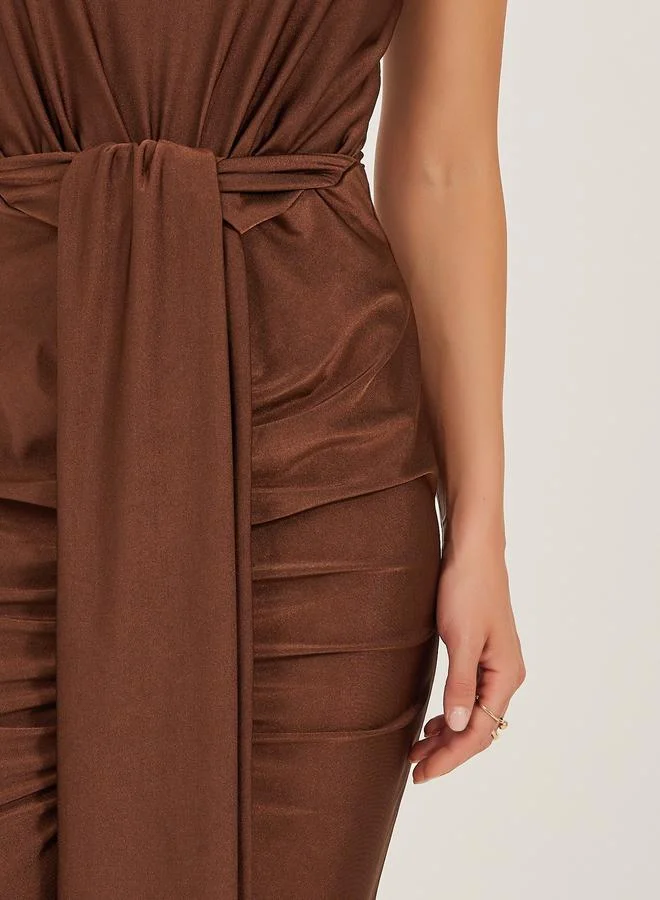 Styli Styli Fringe Hem Detail Sleeveless Bodycon Maxi Dress