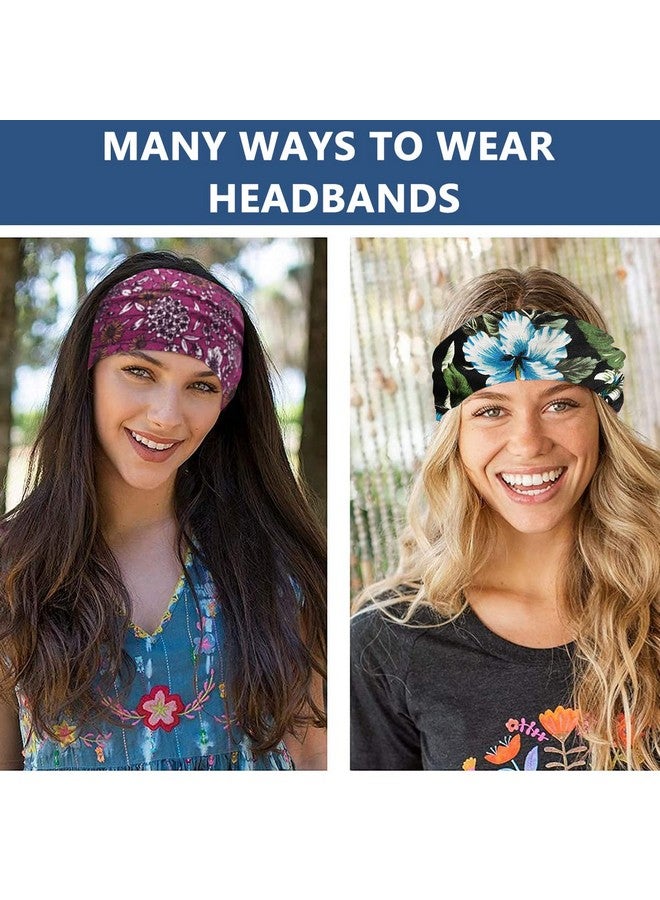 Optifit¬Æ 4Pcs Bohemian Gym Headbands for Women Men Girls, Stretchable Wide Hair Bands with Trendy Floral Prints, Yoga Sweatbands for Workout, Running, Tennis, Marathon, 4 Colors-Unisex - Image 5