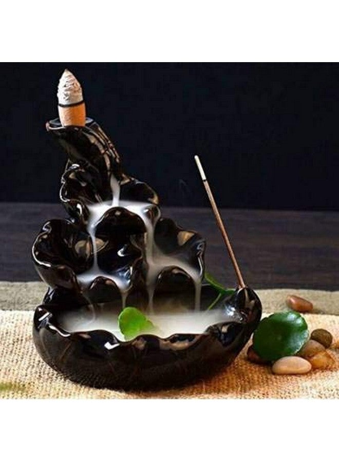 مبخرة بخور يدوية الصنع من Avira Shoppe ذات تدفق خلفي من الدخان الأسود - قطعة ديكورية - 12 سم (مادة البوليريسين، أسود) - Image 1