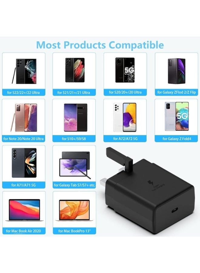 بروماس شاحن سريع فائق السرعة 45 واط متوافق مع سامسونج، محول طاقة USB C لجالاكسي S25/S24/S23/S22/S21 الترا، نوت 10/20/S20/S21 (مع كيبل USB C بطول 1 متر) - Image 4