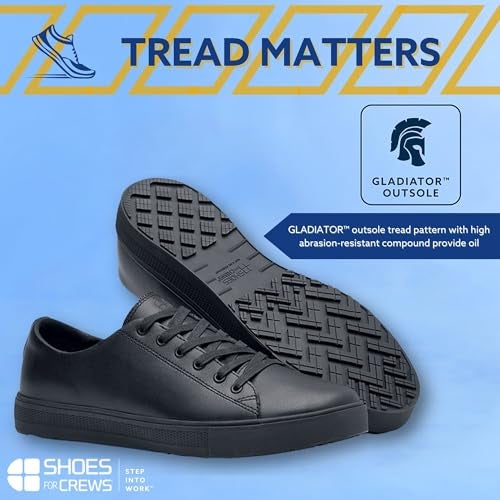 Shoes for Crews Old School Low-Rider, Men's, Women's, Unisex Leather Work Shoes, Slip Resistant, Water Resistant, Black, Men's 7 / Women's 8.5 Wide - Image 2