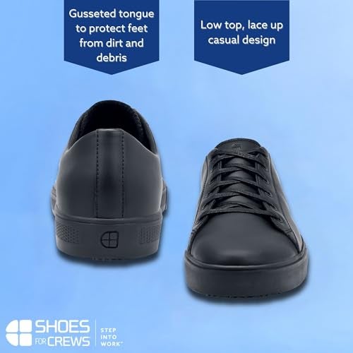 Shoes for Crews Old School Low-Rider, Men's, Women's, Unisex Leather Work Shoes, Slip Resistant, Water Resistant, Black, Men's 7 / Women's 8.5 Wide - Image 4