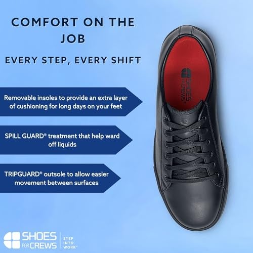 Shoes for Crews Old School Low-Rider, Men's, Women's, Unisex Leather Work Shoes, Slip Resistant, Water Resistant, Black, Men's 7 / Women's 8.5 Wide - Image 3