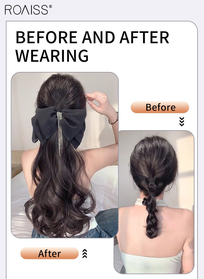roaiss Claw Clip Natural Curly Ponytail Wig Hair Extensions with Detachable Tassel Bow Tie for Women Party Hairstyles Low Ponytail wig Gripper Fashion Accessories for Daily Use 30cm (11.81 Inch) - Brown Black - Image 5
