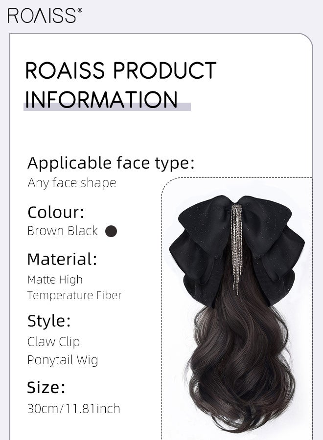 roaiss Claw Clip Natural Curly Ponytail Wig Hair Extensions with Detachable Tassel Bow Tie for Women Party Hairstyles Low Ponytail wig Gripper Fashion Accessories for Daily Use 30cm (11.81 Inch) - Brown Black - Image 2