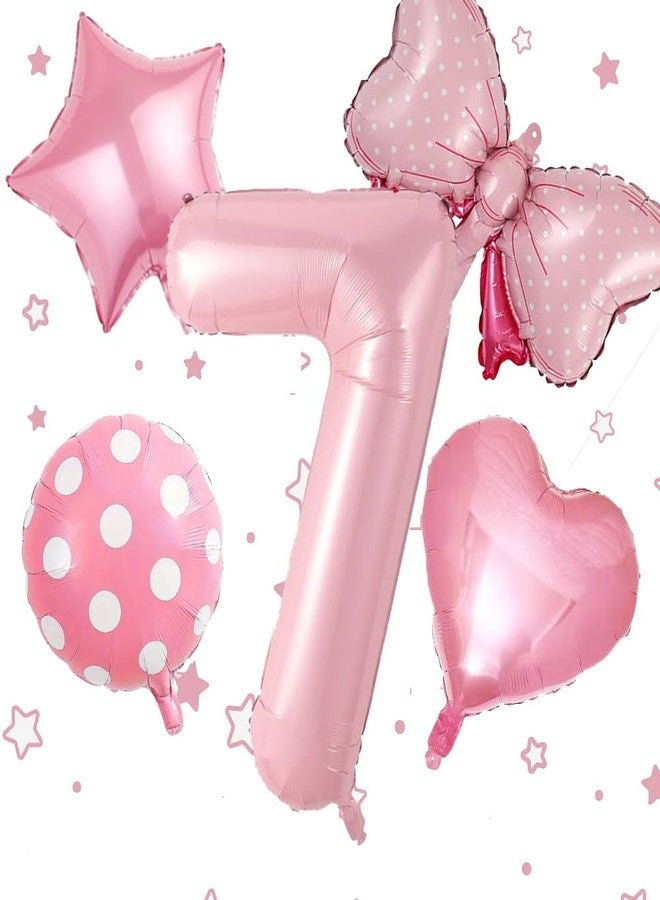 duile 40 inch Number 7 Balloon with Bow Pink Happy Birthday Jumbo Number Balloon for Girls Daughter Birthday Decorations Party Supplies (7) - Image 1
