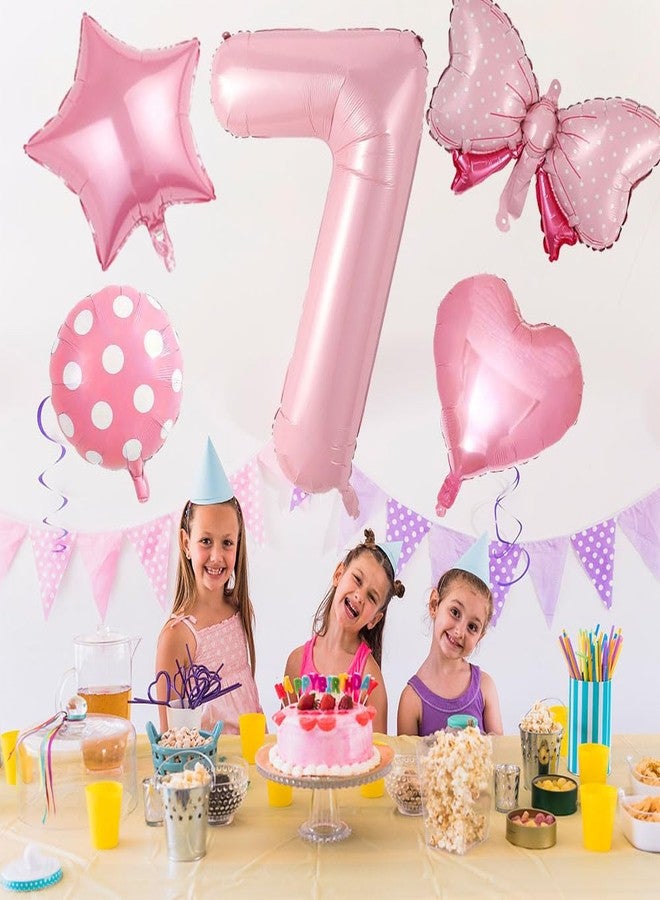 duile 40 inch Number 7 Balloon with Bow Pink Happy Birthday Jumbo Number Balloon for Girls Daughter Birthday Decorations Party Supplies (7) - Image 3