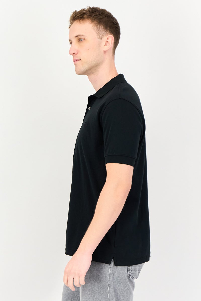Chaps قميص بولو قصير الأكمام للرجال بتصميم عادي مع شعار مطرز، أسود - Image 2