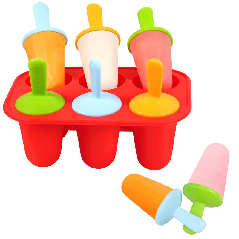 Miaowoof Silicone Popsicles Molds for Toddlers 6Cavity NonBPA Premium Silicone Small Popsicle Molds Ice Pop Mold with 6 Colorful Reusable Sticks for Kids Red