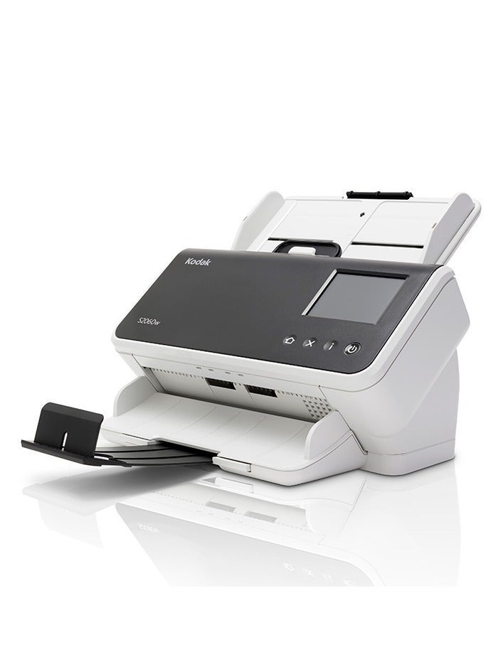 S2060w Wireless Document Scanner 60 PPM 120 IPM Duplex 600 DPI, 80 Sheet ADF, Network RJ45 LAN & WiFi, Touchscreen Display, 7000 Pages Daily Duty Cycle, High Speed Office Scanner, Embedded Image Processing, Business Card ID Card Passport Support, USB 3.1 Connectivity, Professional Desktop A4 A8 Sheetfed Scanner for Corporate Banking Healthcare Government Use, ENERGY STAR EPEAT Gold Model 1015114