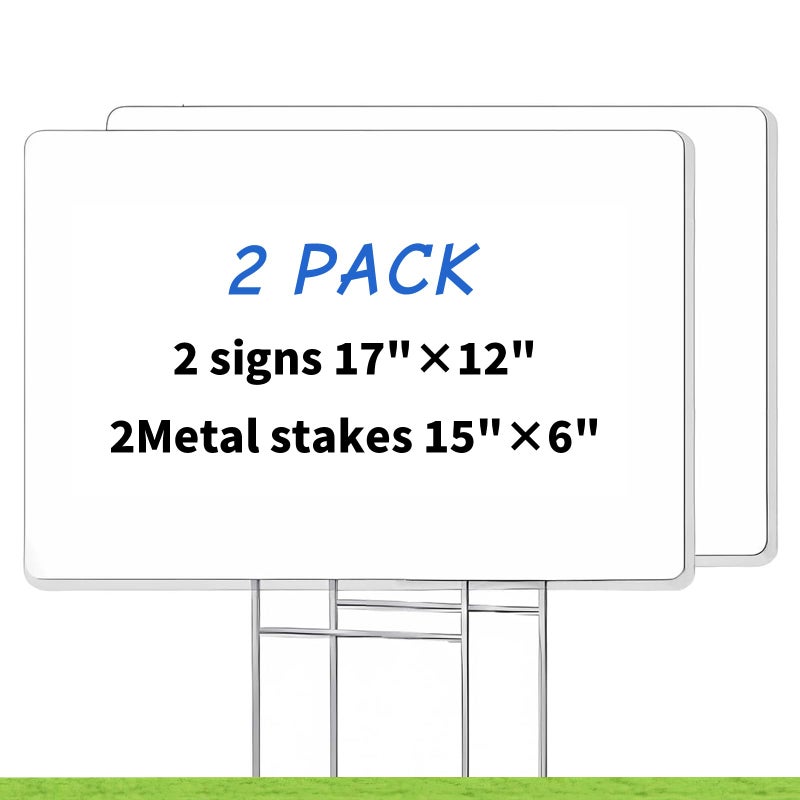 ISDGER Blank Yard Signs with Stakes, GRS Certified 2 Pack 17x12 Inches Corrugated Plastic Lawn Signs Sheets, Double Sided Custom Sign for Home Front Door Outdoor, for Sale, Garage Sale, Yard Sale - Image 1