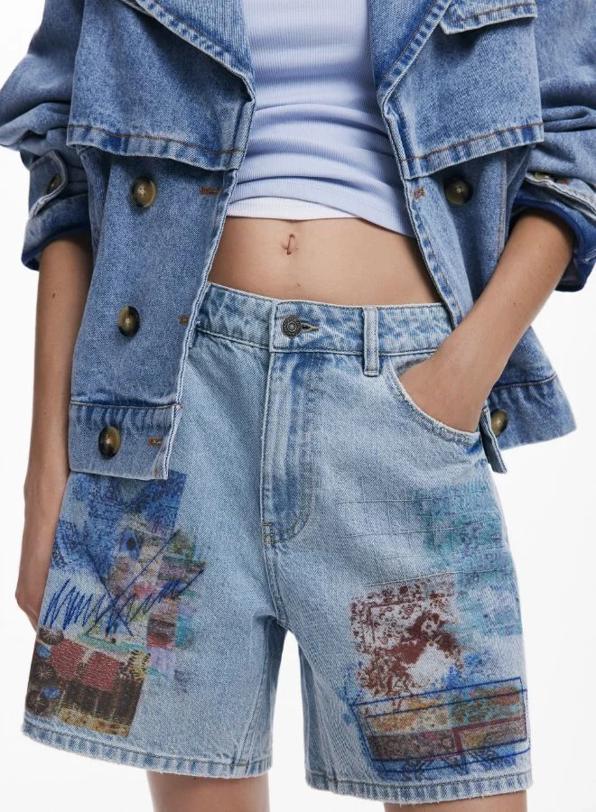 DESIGUAL Etnic Denim Bermuda Shorts