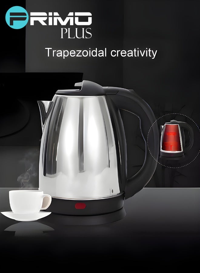 بريمو بلس غلاية ماء كهربائية من بريمو بلس موديل PR501، سعة 2 لتر، بقدرة 1500 واط، تصميم من الستانلس ستيل، حماية من الغليان الجاف وارتفاع الحرارة، دوران 360 درجة، كابل 1 متر، قابس بريطاني، غليان سريع في 6 دقائق - Image 3