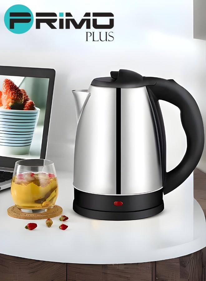 بريمو بلس غلاية ماء كهربائية من بريمو بلس موديل PR501، سعة 2 لتر، بقدرة 1500 واط، تصميم من الستانلس ستيل، حماية من الغليان الجاف وارتفاع الحرارة، دوران 360 درجة، كابل 1 متر، قابس بريطاني، غليان سريع في 6 دقائق - Image 2