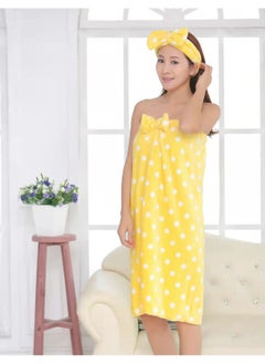 SOFT BATHROBE & HEADBAND SET YELLOW POLKA