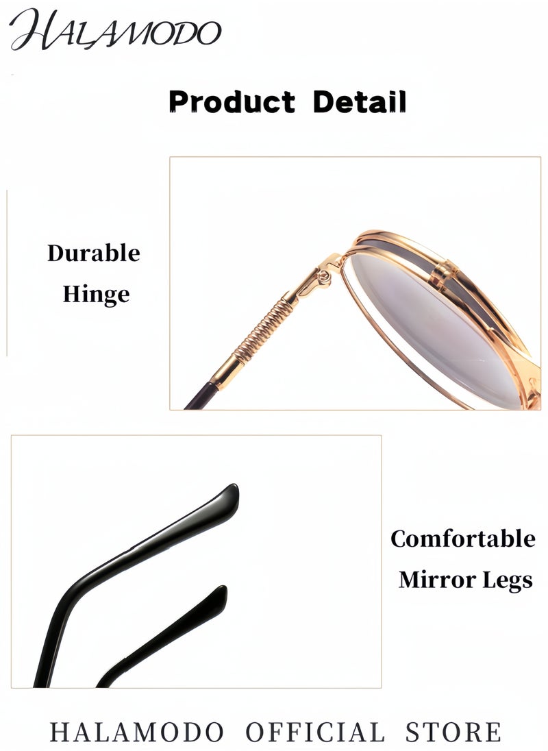 HALAMODO - Unisex Round Polarized Sunglasses Retro Flip-Up Goggles Steampunk Sunglasses UV400 Protection Eyewear for Driving Fishing Hiking Travel - Image 1