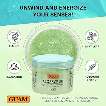 GUAM Seaweed Exfoliating Body Scrub with Lemon Mint Rosemary Essential Oils 700g AlgaSCRUB Energising Body Scrub Exfoliator Sea Salt Skin Body Care Softens Smooths Removes Dead Skin Cells - Image 3