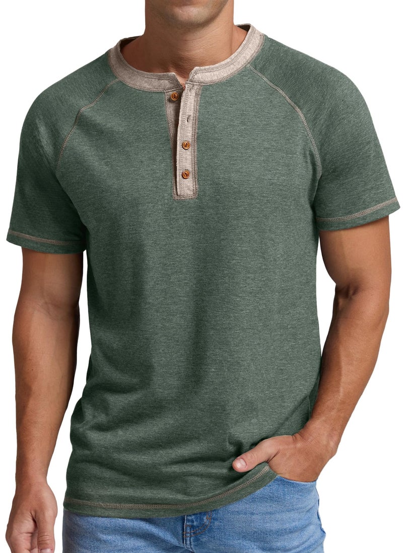 Sailwind Mens Henley Short Sleeve T-Shirt Cotton Casual Shirt Green - Image 1