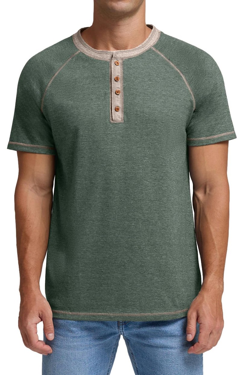 Sailwind Mens Henley Short Sleeve T-Shirt Cotton Casual Shirt Green - Image 4