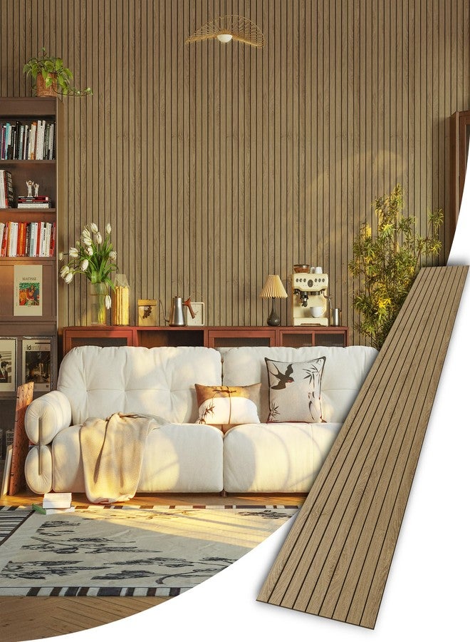 Abyssaly 3D Wood Wall Panels Peel and Stick - 236" x 15.7" Brown Faux Wood Slat Wallpaper - Wood Grain Look Self-Adhesive Waterproof Paneling - PVC Soundproof Wall Panel for Interior Wall Decor - Image 1