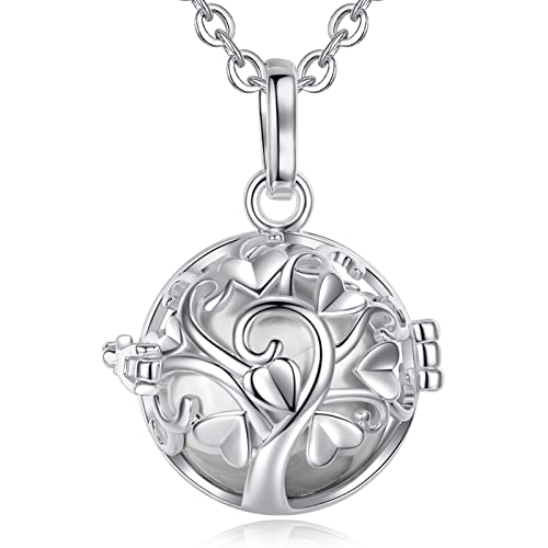 EUDORA Harmony Bola Tree of Love 20mm Angel Chime Caller Pendant Musical Chime Prayer Bell 30'' Necklace Silver - Image 1