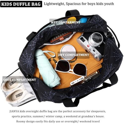 JIANYA Kids Overnight Duffle Bag Spider Sports Gym Bag with Shoe Compartment Wet Pocket Carry On Weekender Travel Bag Black - Image 3