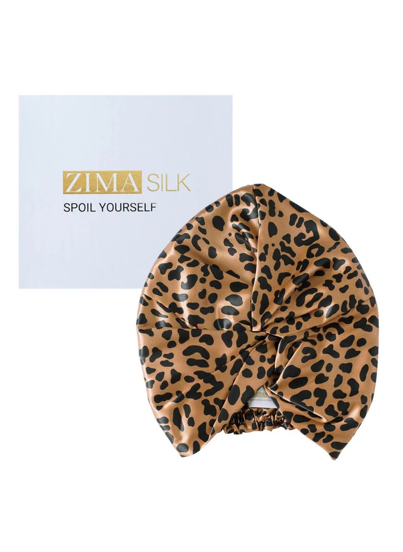 ZIMASILK 22 Momme Silk Sleep Cap Leopard Print  - Image 1
