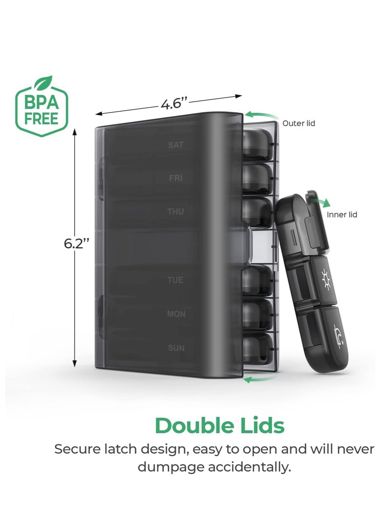 MIXDE Weekly Medication Organizer for 3 Times Daily, Black Privacy Protection. Portable Travel Storage for Vitamins, Fish Oil, Supplements. - Image 3