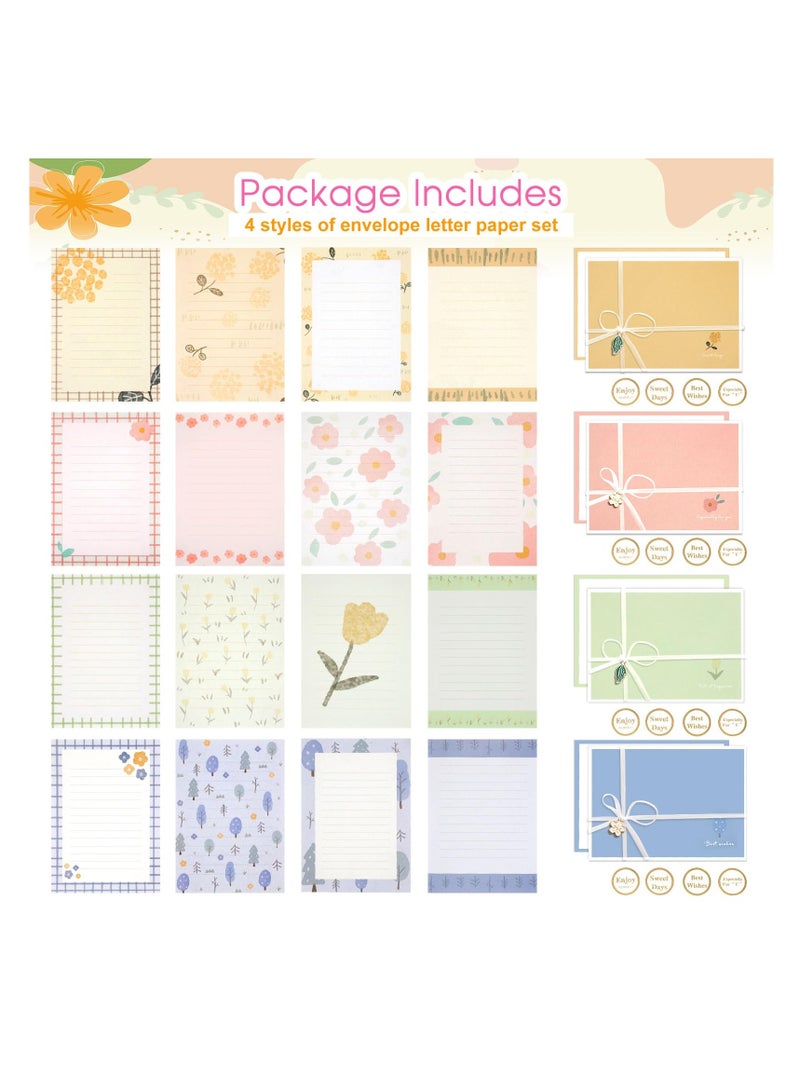 SYOSI Stationery Paper and Envelopes Set (48 PCS ), 16 PCS Lined Stationary Writing Paper with 8 PCS Matching Envelopes, Cute Floral Stationary Set for Writing Letters Poem Office School Supplies - Image 5